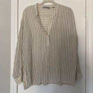 Vince Cream and Gray Striped Lightweight Blouse